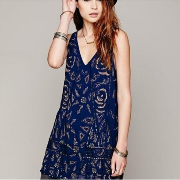 Free People Secret Garden Beaded Shift Small Dress - Picture 1 of 9